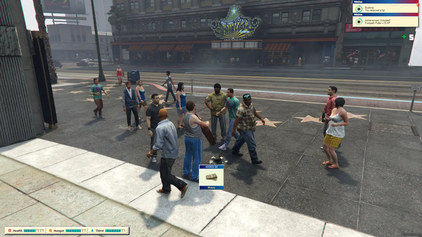 Player busking for pedestrians in FiveM