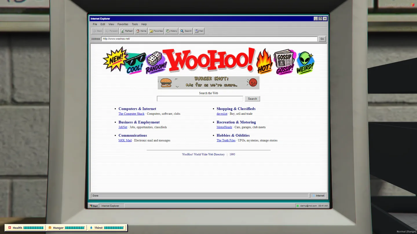 WooHoo 1995 website shown in the Blixt Internet computer